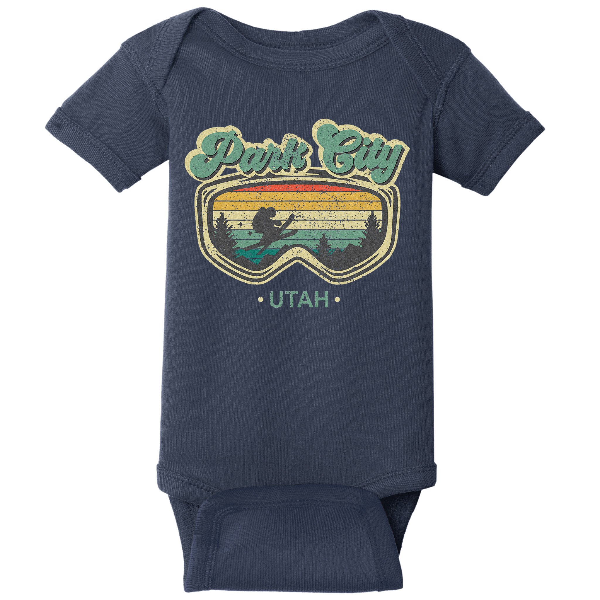 Park City Utah Ski Winter Sports Vintage Souvenir Skier Baby Bodysuit
