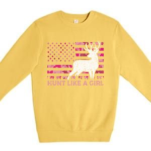 Pink Camo Usa Flag Patriotic Deer Hunting Hunt Like A Gift Premium Crewneck Sweatshirt