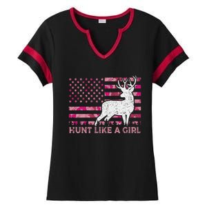 Pink Camo Usa Flag Patriotic Deer Hunting Hunt Like A Gift Ladies Halftime Notch Neck Tee