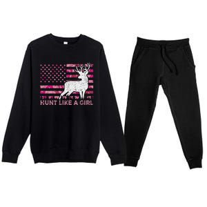 Pink Camo Usa Flag Patriotic Deer Hunting Hunt Like A Gift Premium Crewneck Sweatsuit Set