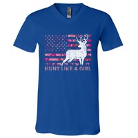 Pink Camo Usa Flag Patriotic Deer Hunting Hunt Like A Gift V-Neck T-Shirt