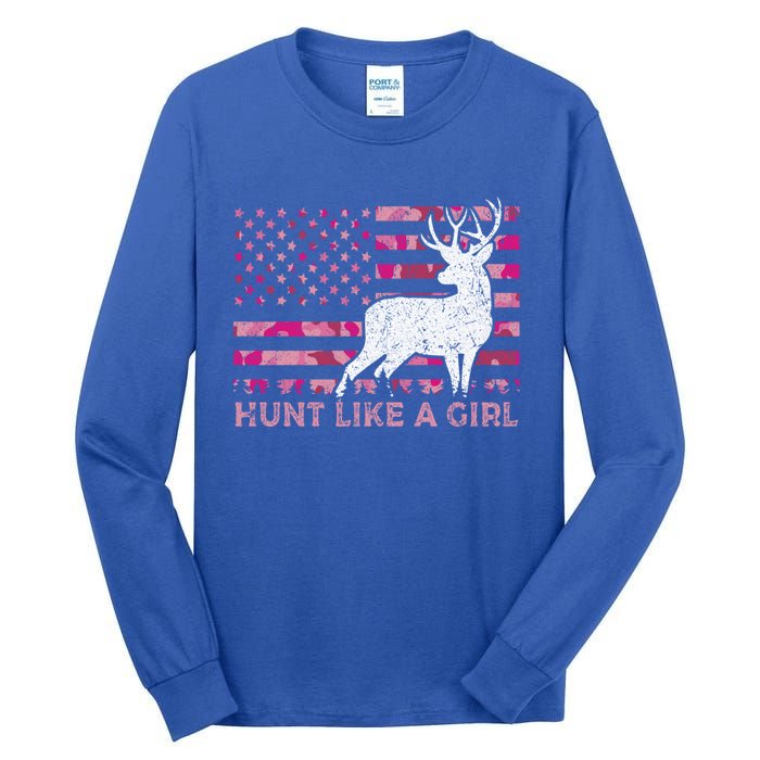 Pink Camo Usa Flag Patriotic Deer Hunting Hunt Like A Gift Tall Long Sleeve T-Shirt