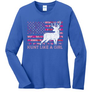 Pink Camo Usa Flag Patriotic Deer Hunting Hunt Like A Gift Ladies Long Sleeve Shirt