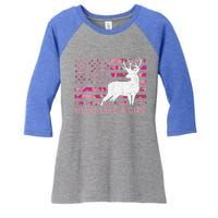 Pink Camo Usa Flag Patriotic Deer Hunting Hunt Like A Gift Women's Tri-Blend 3/4-Sleeve Raglan Shirt