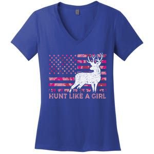 Pink Camo Usa Flag Patriotic Deer Hunting Hunt Like A Gift Women's V-Neck T-Shirt