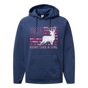 Pink Camo Usa Flag Patriotic Deer Hunting Hunt Like A Gift Performance Fleece Hoodie