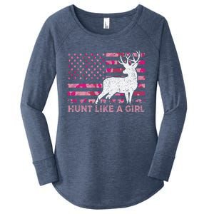 Pink Camo Usa Flag Patriotic Deer Hunting Hunt Like A Gift Women's Perfect Tri Tunic Long Sleeve Shirt