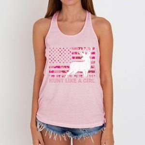 Pink Camo Usa Flag Patriotic Deer Hunting Hunt Like A Gift Women's Knotted Racerback Tank