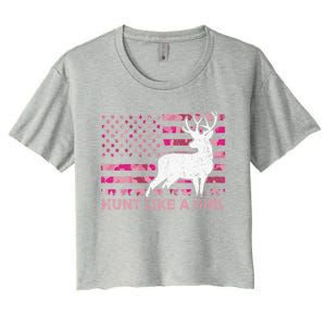 Pink Camo Usa Flag Patriotic Deer Hunting Hunt Like A Gift Women's Crop Top Tee