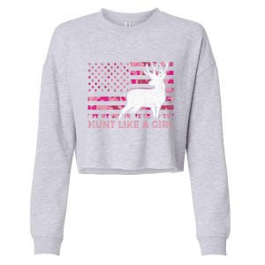 Pink Camo Usa Flag Patriotic Deer Hunting Hunt Like A Gift Cropped Pullover Crew