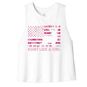 Pink Camo Usa Flag Patriotic Deer Hunting Hunt Like A Gift Women's Racerback Cropped Tank