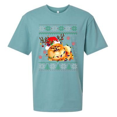 Pomeranian Christmas Ugly Funny Dog Lover Xmas Sueded Cloud Jersey T-Shirt