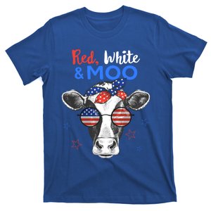 Patriotic Cow Usa Flag Funny 4th Of July Red White And Moo Cool Gift T-Shirt