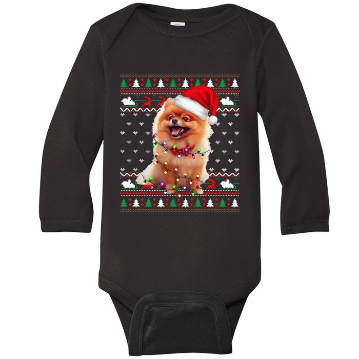 Pomeranian Christmas Ugly Sweater Funny Dog Lover Xmas Baby Long Sleeve Bodysuit