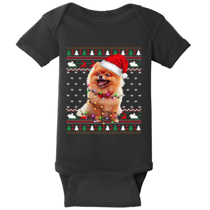 Pomeranian Christmas Ugly Sweater Funny Dog Lover Xmas Baby Bodysuit