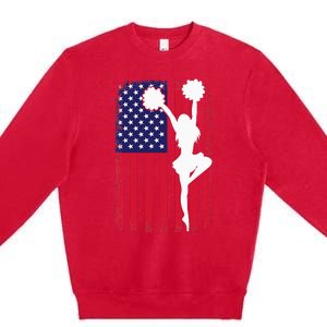 Patriotic Cheerleader US Flag 4th Of July Cheerleading Premium Crewneck Sweatshirt