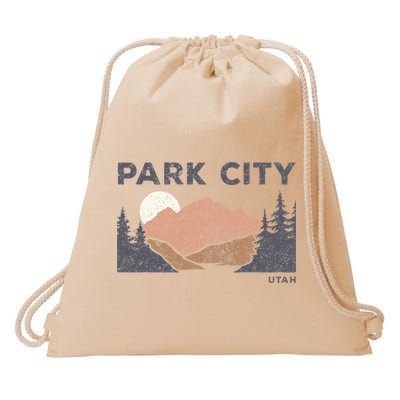 Park City Utah Faded Mountain Forest Hiking Drawstring Bag