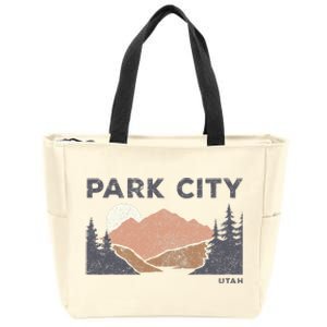 Park City Utah Faded Mountain Forest Hiking Zip Tote Bag