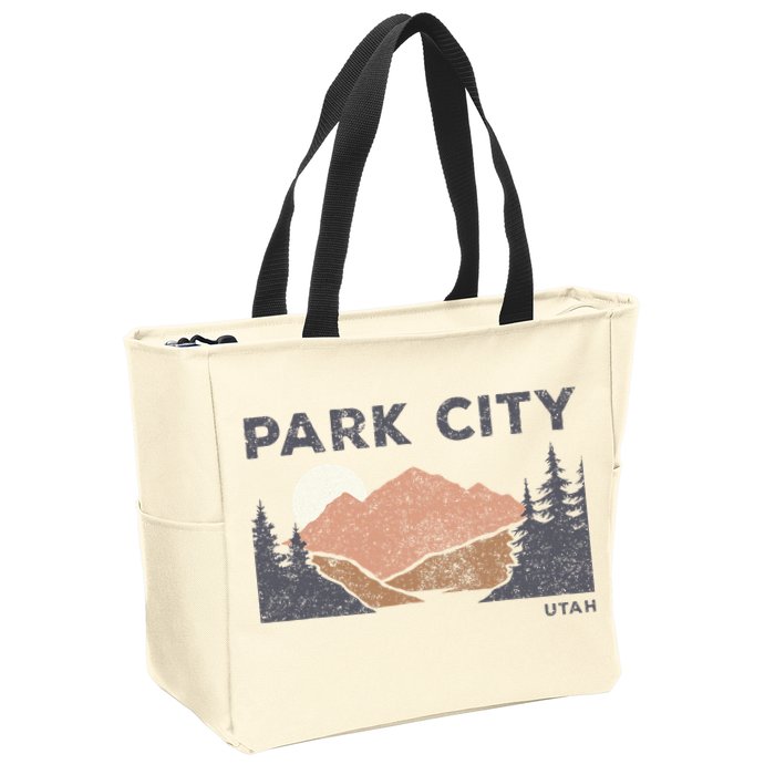 Park City Utah Faded Mountain Forest Hiking Zip Tote Bag