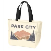 Park City Utah Faded Mountain Forest Hiking Zip Tote Bag