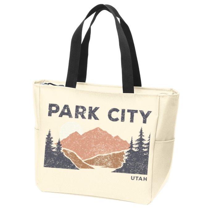 Park City Utah Faded Mountain Forest Hiking Zip Tote Bag