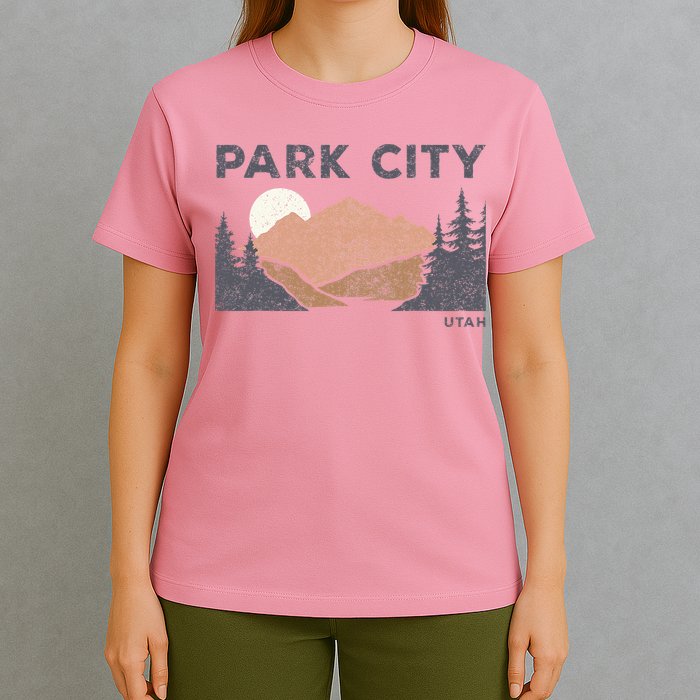 Park City Utah Faded Mountain Forest Hiking T-Shirt