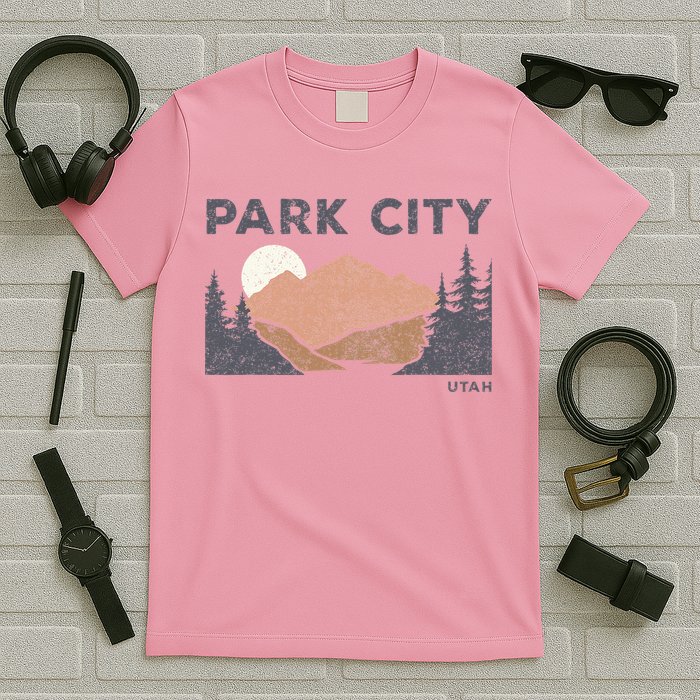 Park City Utah Faded Mountain Forest Hiking T-Shirt