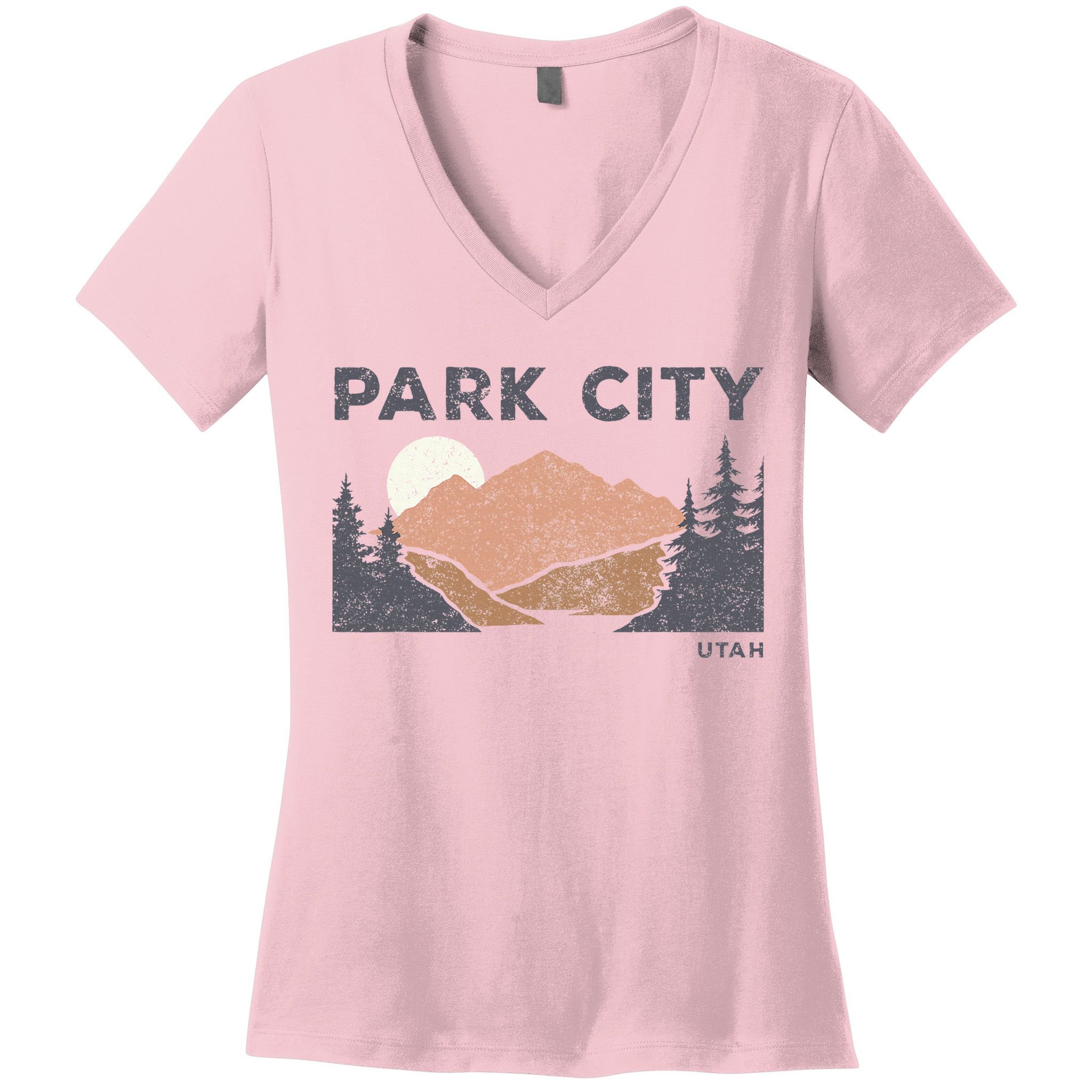Park City Utah Faded Mountain Forest Hiking Women's V-Neck T-Shirt