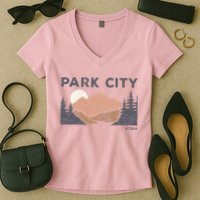 Park City Utah Faded Mountain Forest Hiking Women's V-Neck T-Shirt