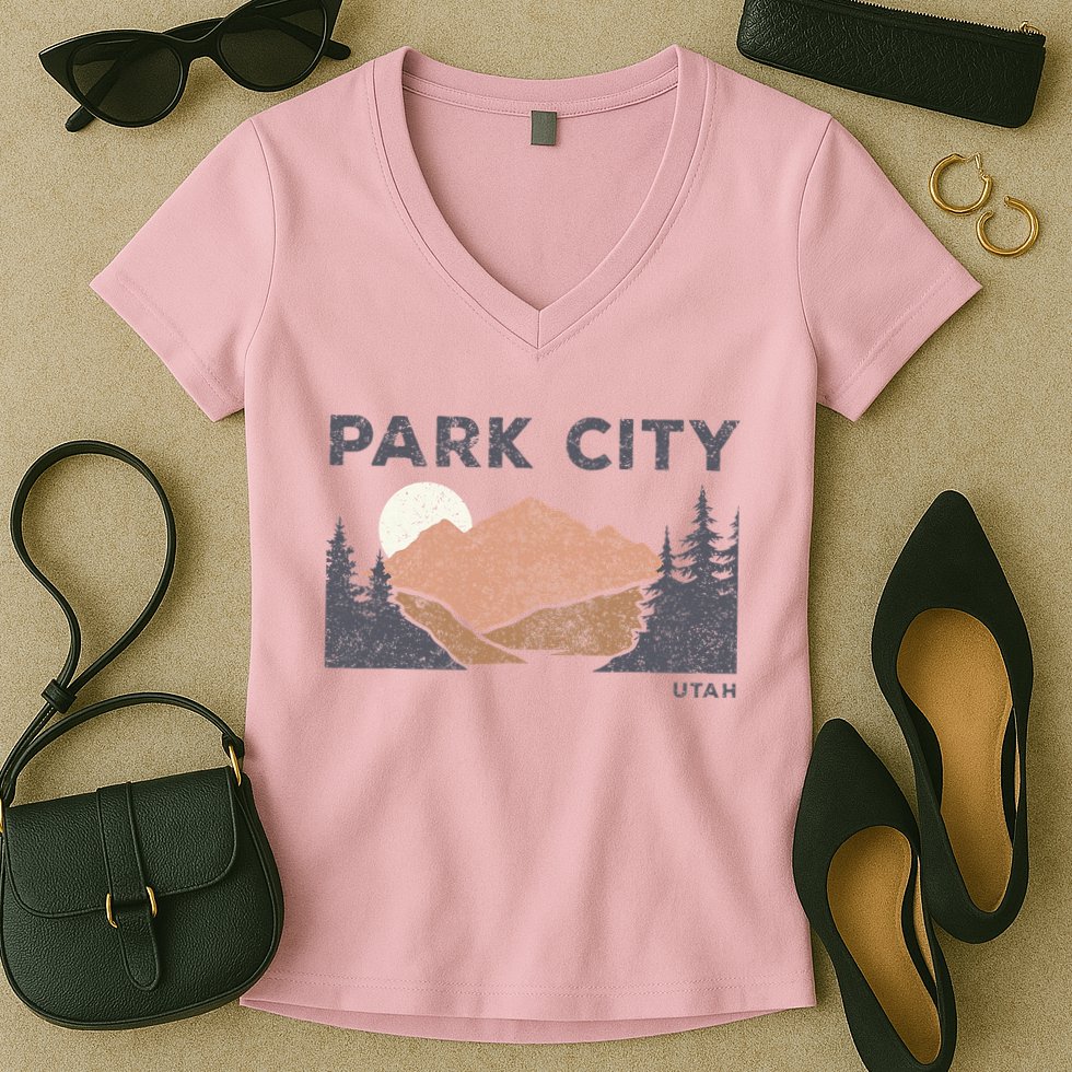 Park City Utah Faded Mountain Forest Hiking Women's V-Neck T-Shirt