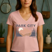 Park City Utah Faded Mountain Forest Hiking Women's V-Neck T-Shirt