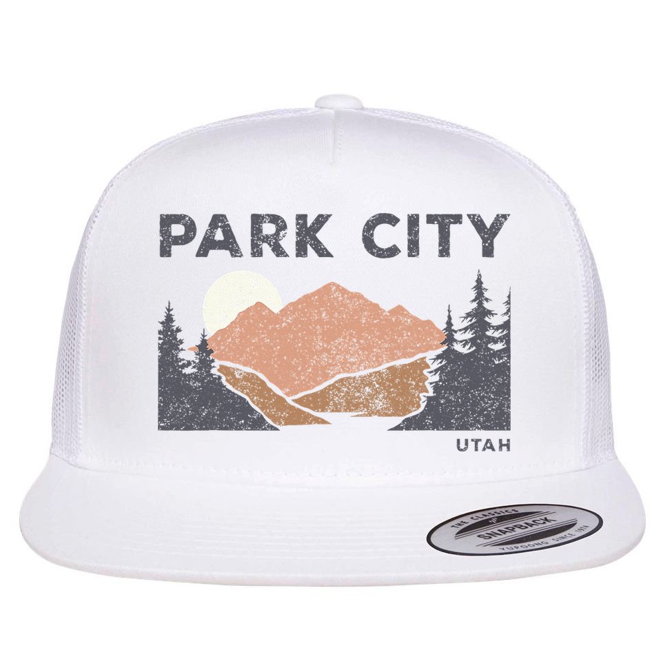 Park City Utah Faded Mountain Forest Hiking Flat Bill Trucker Hat