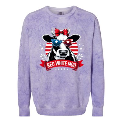 Patriotic Cow Usa Flag 4th Of July Red And White And Moo Colorblast Crewneck Sweatshirt