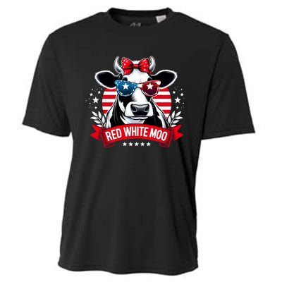 Patriotic Cow Usa Flag 4th Of July Red And White And Moo Cooling Performance Crew T-Shirt