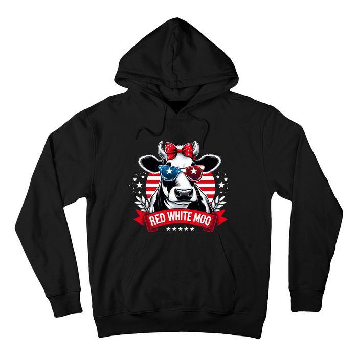 Patriotic Cow Usa Flag 4th Of July Red And White And Moo Hoodie