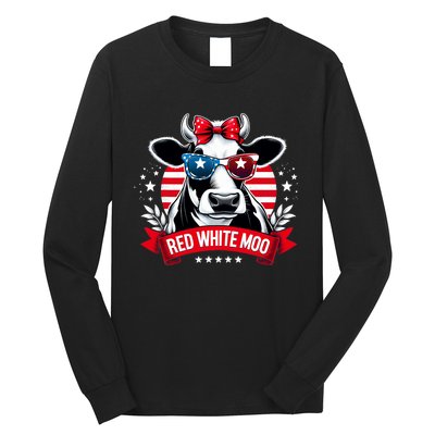 Patriotic Cow Usa Flag 4th Of July Red And White And Moo Long Sleeve Shirt