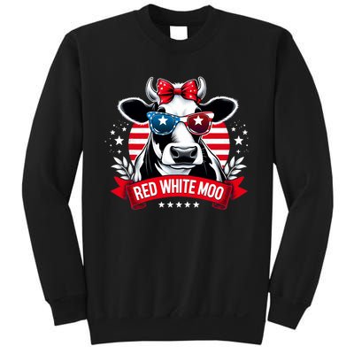 Patriotic Cow Usa Flag 4th Of July Red And White And Moo Sweatshirt