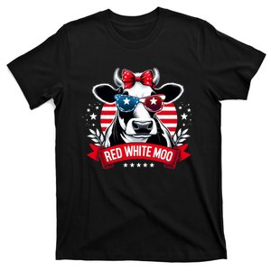 Patriotic Cow Usa Flag 4th Of July Red And White And Moo T-Shirt