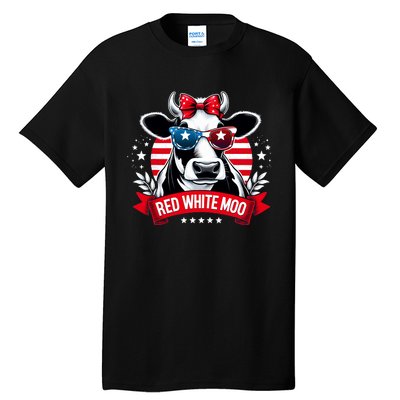 Patriotic Cow Usa Flag 4th Of July Red And White And Moo Tall T-Shirt