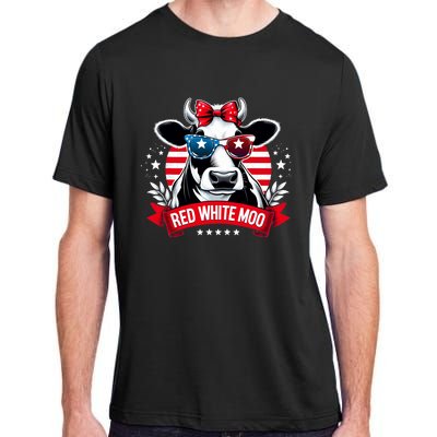 Patriotic Cow Usa Flag 4th Of July Red And White And Moo Adult ChromaSoft Performance T-Shirt