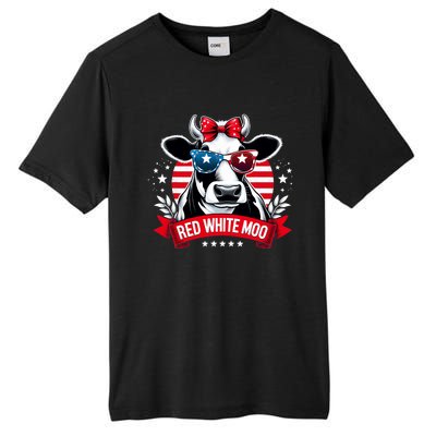 Patriotic Cow Usa Flag 4th Of July Red And White And Moo Tall Fusion ChromaSoft Performance T-Shirt