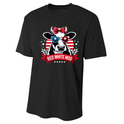 Patriotic Cow Usa Flag 4th Of July Red And White And Moo Performance Sprint T-Shirt