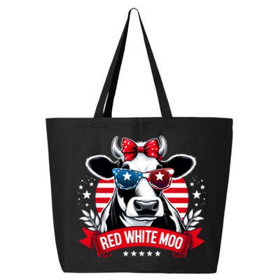 Patriotic Cow Usa Flag 4th Of July Red And White And Moo 25L Jumbo Tote