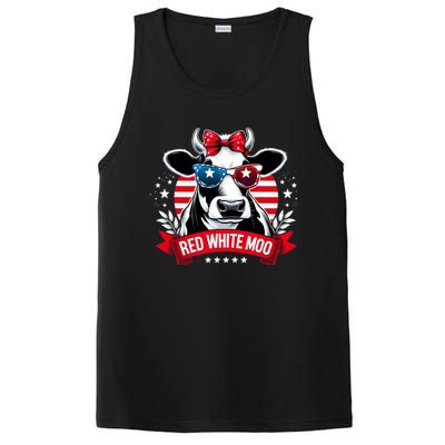 Patriotic Cow Usa Flag 4th Of July Red And White And Moo PosiCharge Competitor Tank