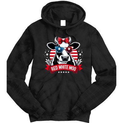 Patriotic Cow Usa Flag 4th Of July Red And White And Moo Tie Dye Hoodie