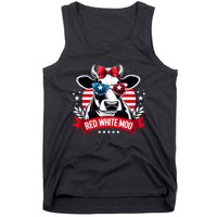 Patriotic Cow Usa Flag 4th Of July Red And White And Moo Tank Top