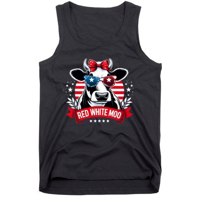 Patriotic Cow Usa Flag 4th Of July Red And White And Moo Tank Top