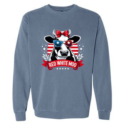 Patriotic Cow Usa Flag 4th Of July Red And White And Moo Garment-Dyed Sweatshirt