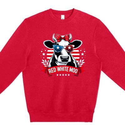 Patriotic Cow Usa Flag 4th Of July Red And White And Moo Premium Crewneck Sweatshirt