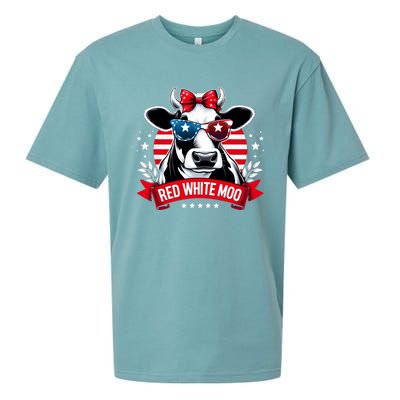 Patriotic Cow Usa Flag 4th Of July Red And White And Moo Sueded Cloud Jersey T-Shirt